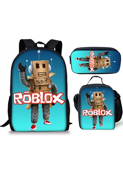3d Yeni Roblox Öğrenci Okul Çantası Yemek Çantası Kalem Baskı Sırt Çantası Üç Parçalı Set (Yurt Dışından)