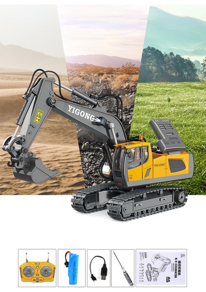 Işıklı Sesli Full Fonksiyon Metal Hareketli Kepçe 2.4ghz Uzaktan Kumandalı 680° Rotasyon Excavator