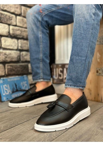 BA0005 Bağcıksız Yüksek Beyaz Taban Klasik Cilt Deri Püsküllü Corcik Erkek Ayakkabı fırsatları