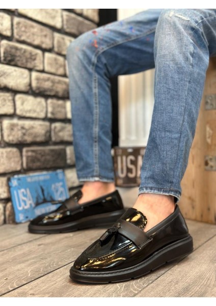 BA0005 Bağcıksız Yüksek Siyah Taban Klasik Rugan Püsküllü Corcik Erkek Ayakkabı fiyatları