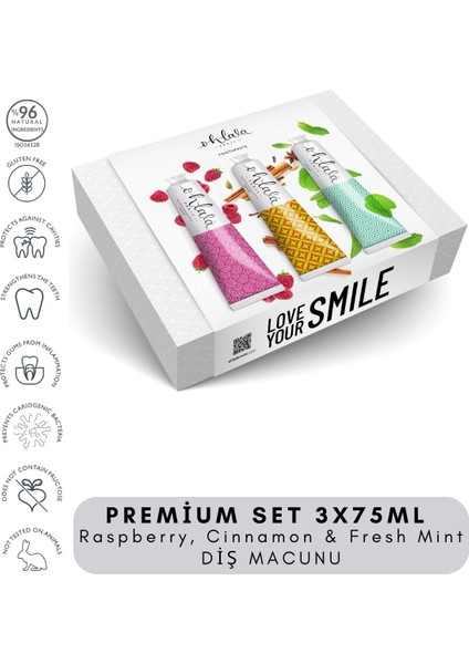 Raspberry, Cinnamon & Fresh Mint Premium Set 3 x 75 ml Diş Macunu