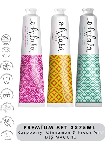 Raspberry, Cinnamon & Fresh Mint Premium Set 3 x 75 ml Diş Macunu