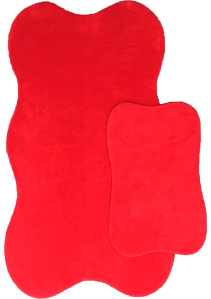 Anatolia 2'li Kırmızı 80X140 + 50X70 cm Büyük Ebat Banyo Paspası Seti Kaymaz Tabanlı Klozet Takımı