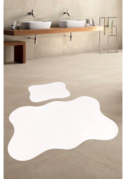 Anatolia 2'li Krem 80X140 + 50X70 cm Büyük Ebat Banyo Paspası Seti Kaymaz Tabanlı Klozet Takımı