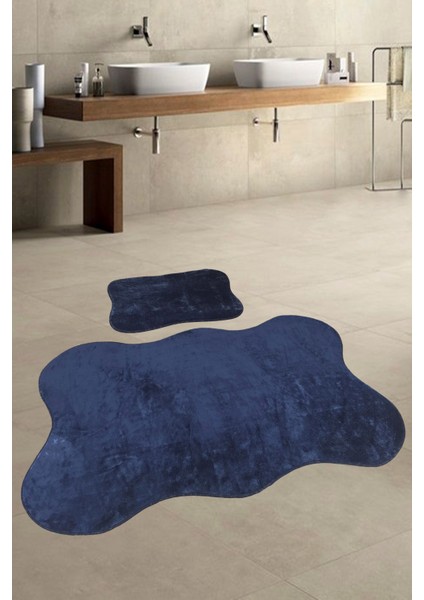 Anatolia 2'li Lacivert 80X140 + 50X70 cm Büyük Ebat Banyo Paspası Seti Kaymaz Tabanlı Klozet Takımı