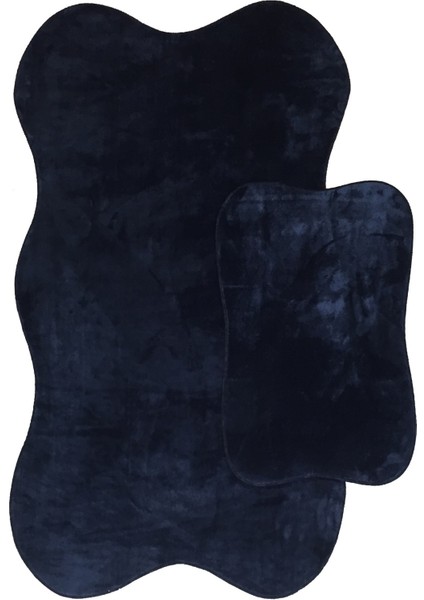 Anatolia 2'li Lacivert 80X140 + 50X70 cm Büyük Ebat Banyo Paspası Seti Kaymaz Tabanlı Klozet Takımı