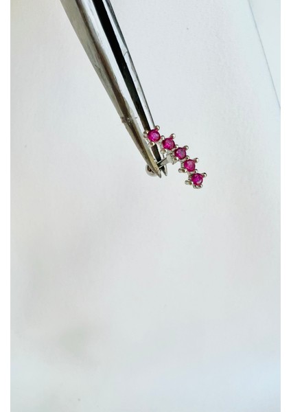 By Dilek Çetin Acessorry Pembe 5 Taşlı Kıkırdak Helix Tragus Piercing (1ADET)