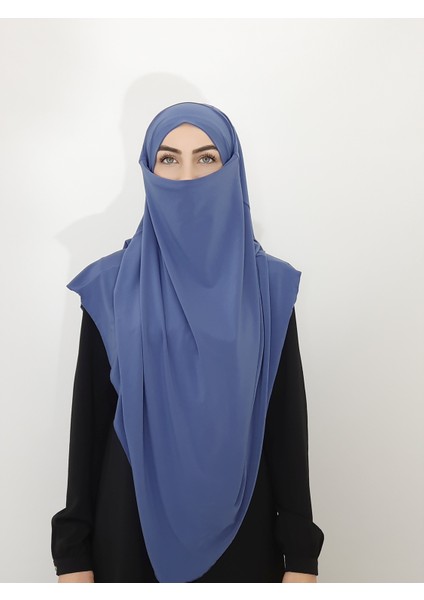 Hazır Sufle Baglamalı Pratık Peceli Büyük Esarp Khimar Indigo Renk