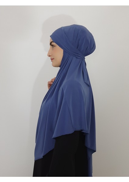 Hazır Sufle Baglamalı Pratık Peceli Büyük Esarp Khimar Indigo Renk