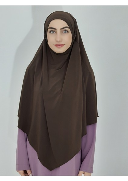 Hazır Sufle Baglamalı Pratık Peceli Büyük Esarp Khimar Kahve Renk