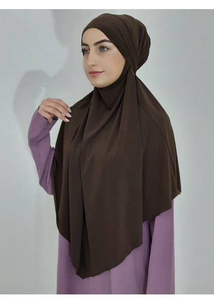 Hazır Sufle Baglamalı Pratık Peceli Büyük Esarp Khimar Kahve Renk