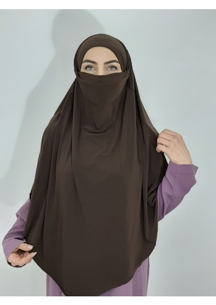 Hazır Sufle Baglamalı Pratık Peceli Büyük Esarp Khimar Kahve Renk