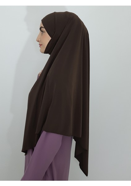 Hazır Sufle Baglamalı Pratık Peceli Büyük Esarp Khimar Kahve Renk