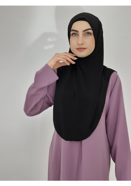 Namaz Örtüsü Hazır Büyük Esarp Malezya Modeli Khimar Tek Parca Hac ve Umre Icin Siyah Renk