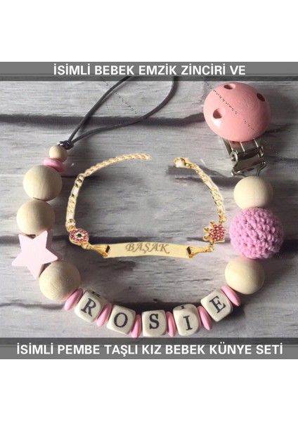 Isimli Bebek Emzik Zinciri ve Isimli Bebek Künye Seti BEZYI594