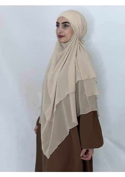 3katlı Multı Sifon Sufle Khimar Peceli Hazır Büyük Esarp Krem Renk