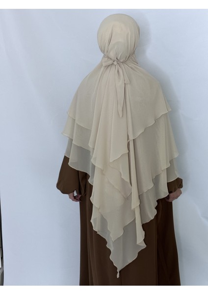 3katlı Multı Sifon Sufle Khimar Peceli Hazır Büyük Esarp Krem Renk