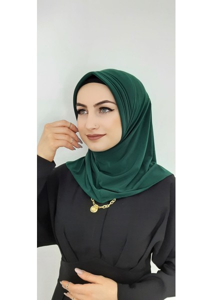 Takmatik Pratik Eşarp -Hac -Umre -Günlük Kullanıma Uygun Iç Göstermez Zümrüt Yeşili