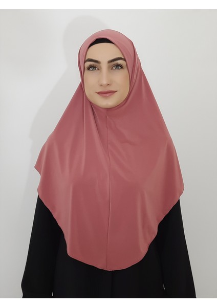 Namaz Örtüsü Hazır Büyük Esarp Malezya Modeli Khimar Tek Parca Hac ve Umre Icin Gül Kurusu