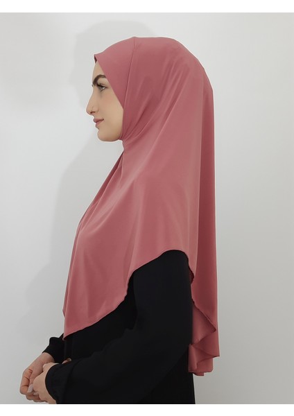 Namaz Örtüsü Hazır Büyük Esarp Malezya Modeli Khimar Tek Parca Hac ve Umre Icin Gül Kurusu