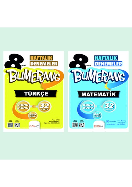 8.Sınıf Güçlendiren 32 Haftalık Kazanım Denemesi Türkçe + Matematik ve Günay Bumerang 32 Haftalık Deneme Türkçe + Matematik