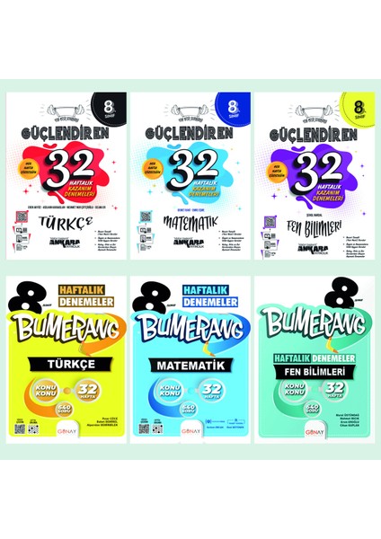 8.Sınıf Güçlendiren 32 Haftalık Kazanım Denemesi Türkçe + Matematik + Fen Bilimleri ve Günay Bumerang 32 Haftalık Deneme Türkçe + Matematik + Fen Bilimleri