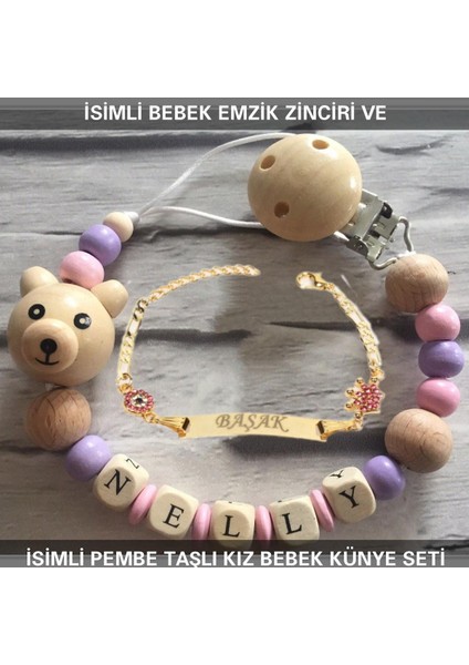 Isimli Bebek Emzik Zinciri ve Isimli Bebek Künye Seti BEZYI575