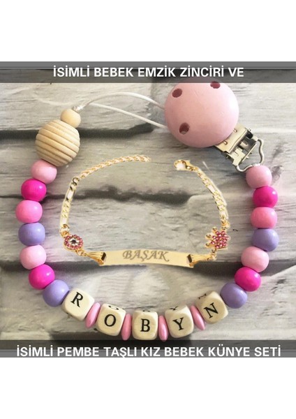 Isimli Bebek Emzik Zinciri ve Isimli Bebek Künye Seti BEZYI579