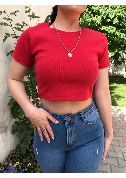 Gokilibutik Kırmızı Bisiklet Yaka Crop fiyatları