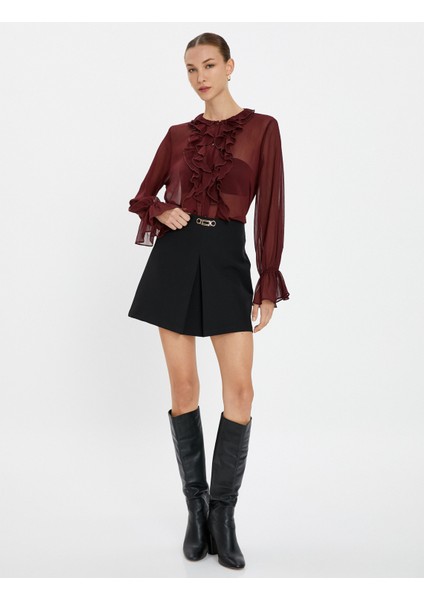 Şifon Gömlek Transparan Fırfırlı Düğmeli Bisiklet Yaka fiyatları