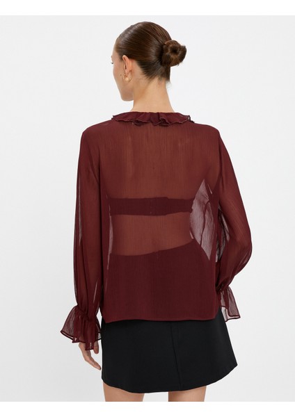 Şifon Gömlek Transparan Fırfırlı Düğmeli Bisiklet Yaka fırsatları