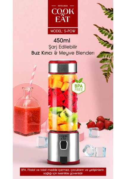 Metal Bıçaklı 450 ml Taşınabilir Kişisel El Blenderi Şarjlı Buz Kırabilen Meyve Karıştırıcı Mix Shakermeyve Sıkacağı Mama Karıştırıcı Smoothie Milkshake Frozen