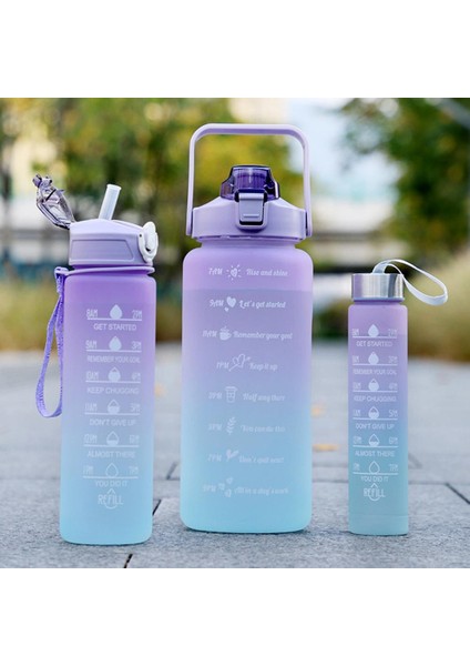 Motivasyonel 3lü Set Su Matarası Su Şişesi Suluk 2LT+900ML+600ML Tritan Spor Salonu Su Şişesi Suluk