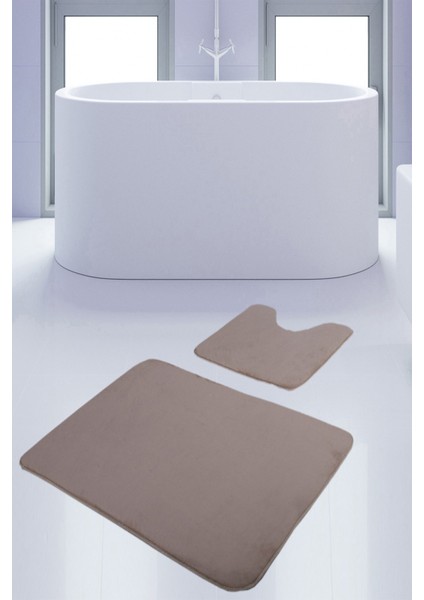 Unicolor Düz Vizon 2'li Banyo Paspası Halısı Seti Kaymaz Deri Tabanlı Yıkanabilir Klozet Takımı