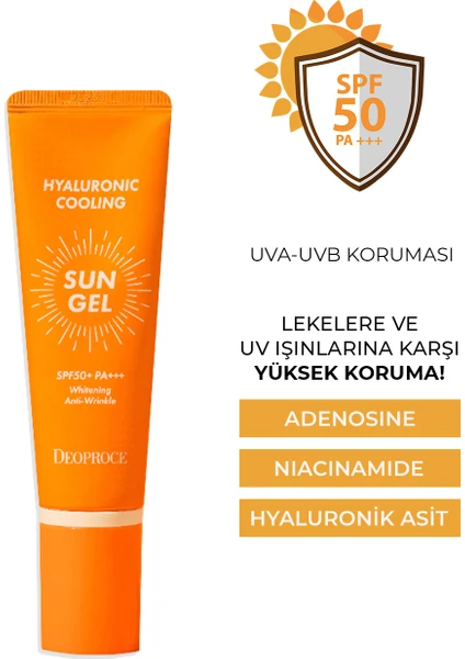 Hyalüronik Asit İçeren Leke Karşıtı Nemlendirici 50spf Yüksek Koruma Faktörlü Jel Güneş Kremi