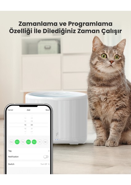 Kedi Köpek Akıllı Otomatik Su Kabı, 2 Litre, Evcil Hayvan Su Pınarı, Uzaktan, Sesli Kontrol