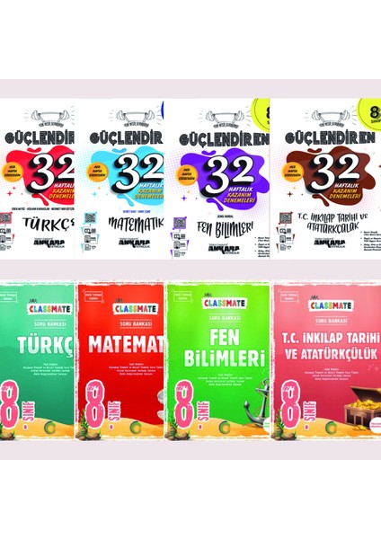 8.Sınıf Güçlendiren Kazanım Denemesi + Okyanus 8.Sınıf Classmate Soru Bankası Türkçe + Matematik + Fen Bilimleri + Inkılap Tarihi Seti