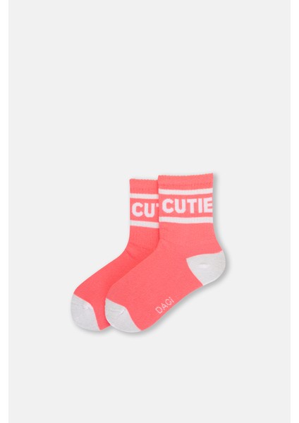 Pembe Kız Çocuk Cutıe Jakarlı Çorap 2'li