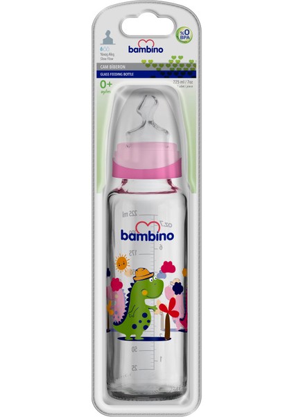 Cam Biberon 225ML 0+ Ay - Pembe - Dinazor