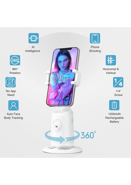 Uzaktan Kumandalı Otomatik Yüz Izleme Tripod, 360° Dönüş Otomatik Takip Telefon Tutucu, Uygulama Yok, Vlog, Akış, Video (Pembe) (Yurt Dışından)