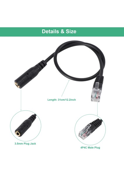 Ofis Telefonu Adaptör Kablosu Için Kulaklık Için Rj9'a 3,5 mm Fiş Jakı (Yurt Dışından) fırsatları