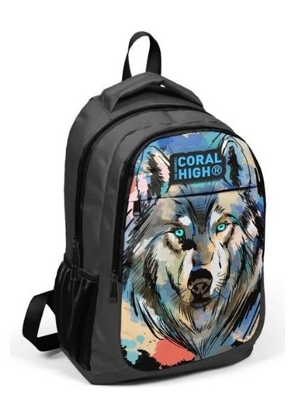 Kids Gri Siyah Kurt Desenli 3’lü Okul Çanta Seti, Ilköğretim Çantası, Beslenme ve Kalem Çantası fırsatları