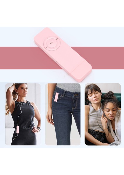 Taşınabilir USB Spor U Disk Mini Mp3 Müzik Çalar Desteği 32GB Tf Kart (Pembe) (Yurt Dışından)