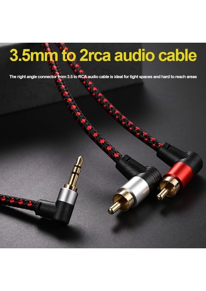 90 Derece 3.5mm Erkek 2 Rca Erkek Kablo Sağ Açı Stereo Aux Y Splitter Kablosu Mikrofon Jakı Fişi Dizüstü Bilgisayar Için 2 M (Yurt Dışından)