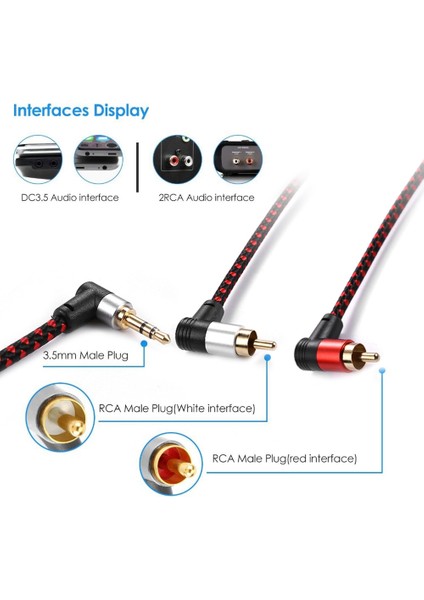 90 Derece 3.5mm Erkek 2 Rca Erkek Kablo Sağ Açı Stereo Aux Y Splitter Kablosu Mikrofon Jakı Fişi Dizüstü Bilgisayar Için 2 M (Yurt Dışından)