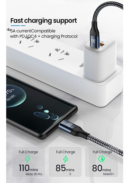 Pd3.1 240W Tip C Hızlı Şarj Kablosu Usb-C Tip-C 2.0 Gen 2 5A Dizüstü Cep Telefonu Süper Hızlı Şarj Kablosu (1m) (Yurt Dışından)