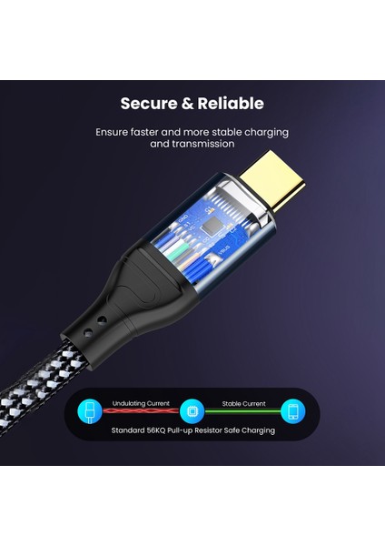 Pd3.1 240W Tip C Hızlı Şarj Kablosu Usb-C Tip-C 2.0 Gen 2 5A Dizüstü Cep Telefonu Süper Hızlı Şarj Kablosu (1m) (Yurt Dışından)