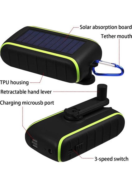 Solar Şarj Cihazı, 8000MAH Taşınabilir El Kranklı Telefon Şarj Cihazı 2 USB Bağlantı Noktası LED El Feneri ile Güneş Enerjisi Bankası, Karabina (Yurt Dışından) fiyatları