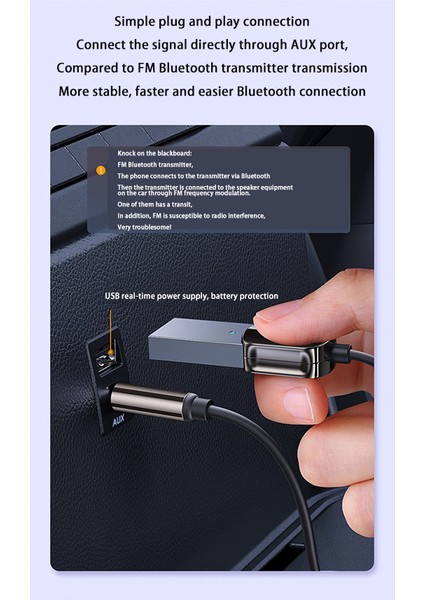 Bluetooth Aux Adaptörü USB 3.5mm Ses Aux Adaptörü Araba Bluetooth Alıcısı Bluetooth 5.0 Hd Çağrı Aux Adaptörü (Yurt Dışından)
