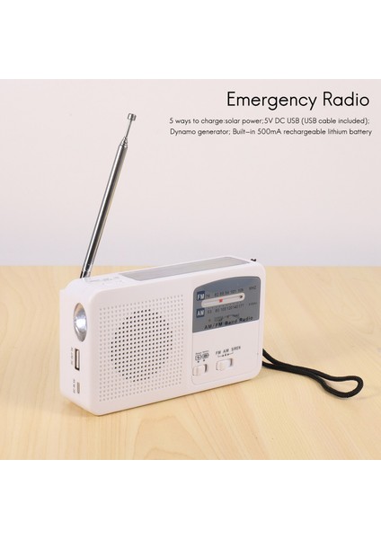 Güneş Enerjili ve El Kranklı Acil Durum Telsizi, Kendinden Enerjili, Pil USB Şarjı Fm/am Radyo LED El Feneri Telefon Şarj Cihazı (Yurt Dışından) indirimleri
